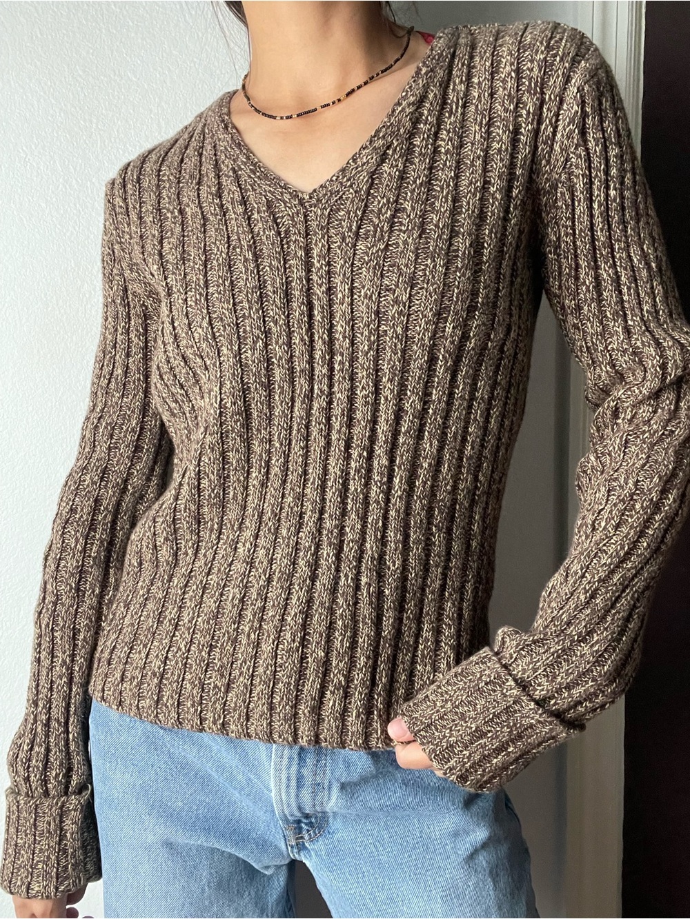 Y2K old navy brown ribbed knit sweater